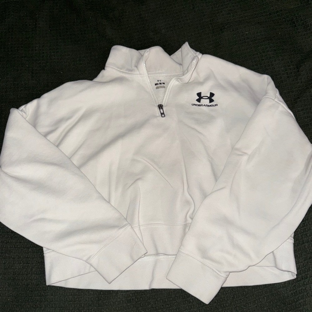 Under Armour Women's Medium White Rival Fleece Quarter Zip Cropped Sweatshirt